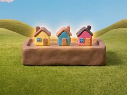 Ilustración en plastilina: una casita seleccionada sobre una base, la opción que sí cumple